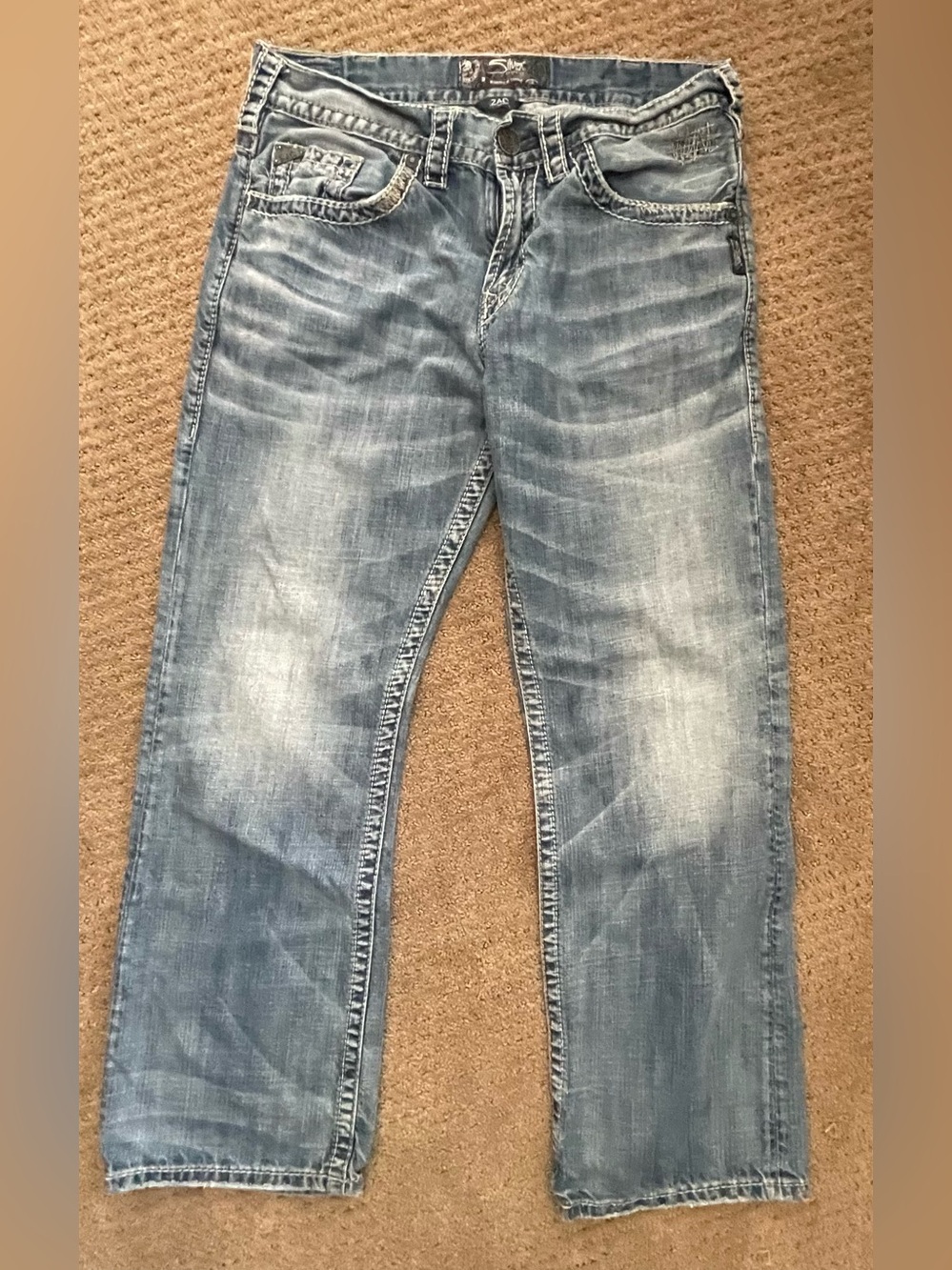 Mens Silver Jeans Zac 32 x 30 medium classic denim wash thick stitching